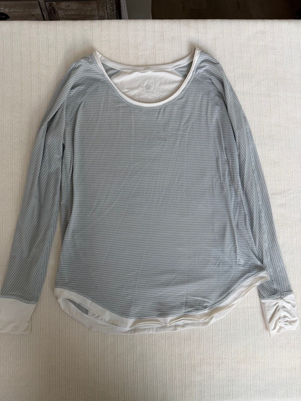 Lululemon Breathe Invisible Stripe Long Sleeve Top Cream Gray